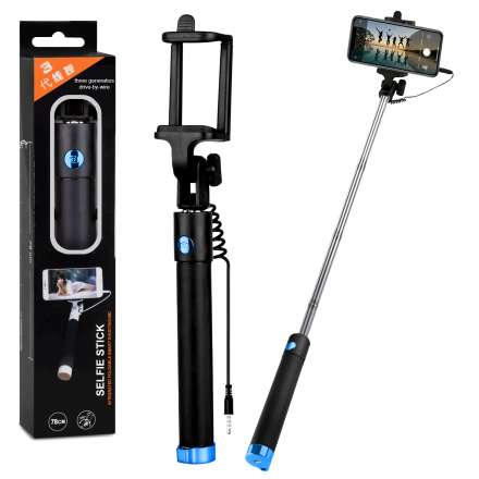 Монопод Selfie Stick со шнуром 78cm Черный + синий оптом